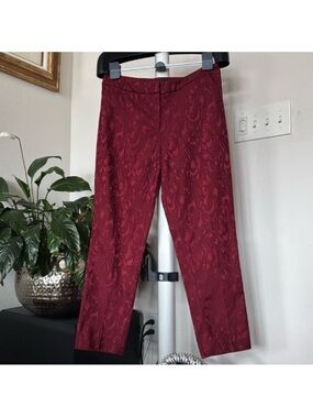 WHBM Red The Slim Ankle Jacquard Lace Trouser Pants Sz 6 floral